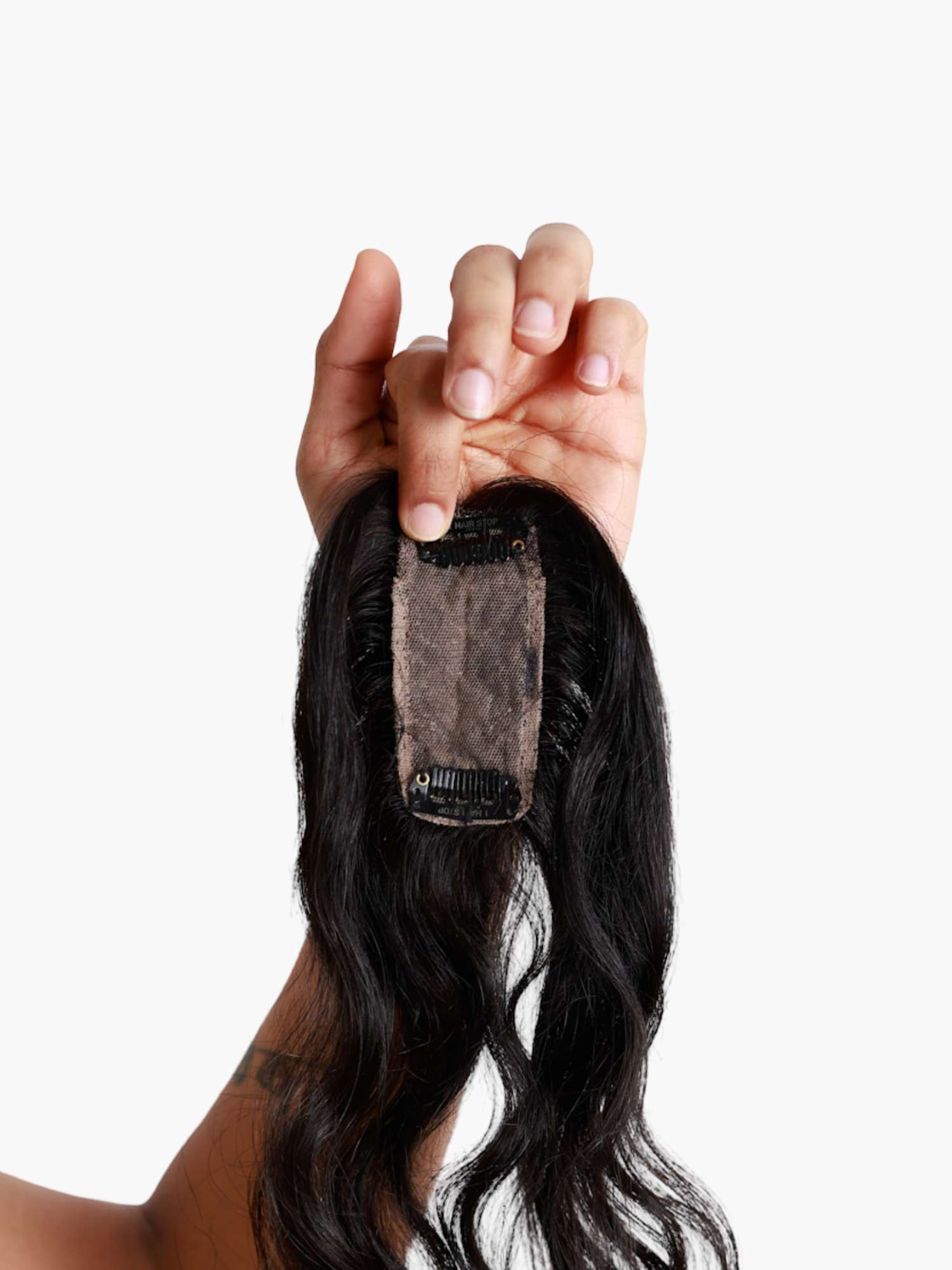 back view of small curly hair toppers