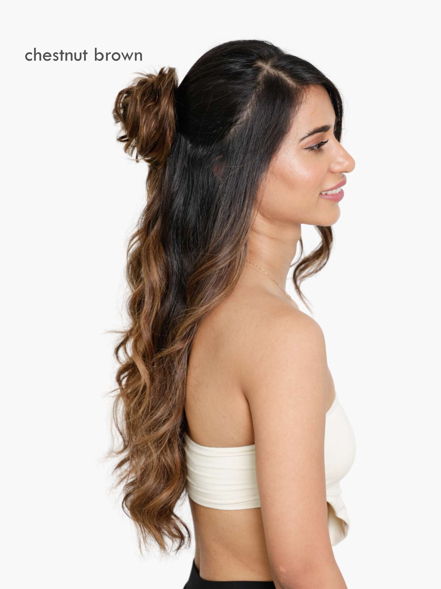 Messy bun scrunchie right side view after application