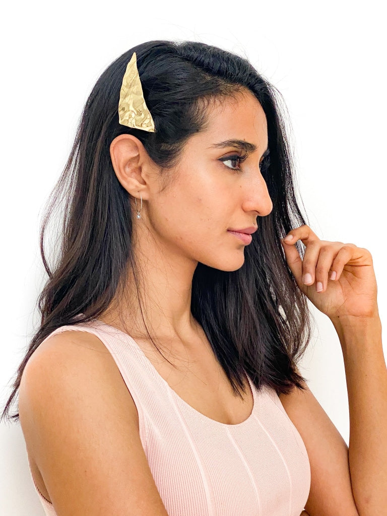 Stone Effect Triangle Metal Hair Barrette Gold Clips